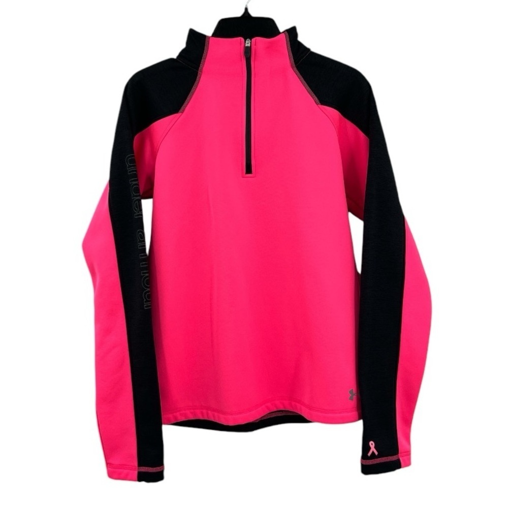 Under armor quarter zip fleece lined, pull over top, pink & black size y…